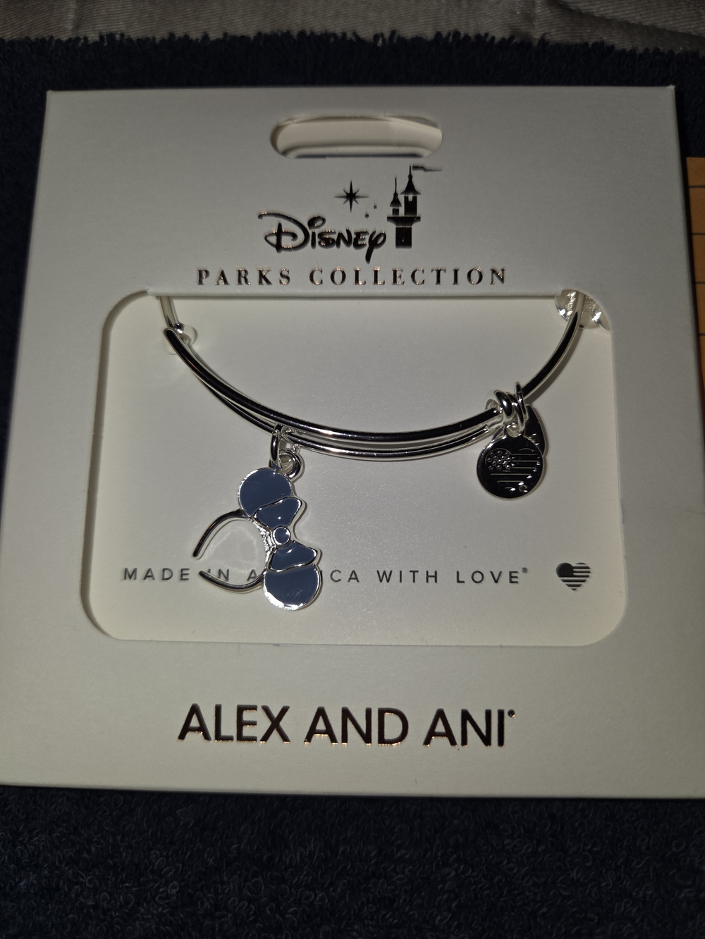 Alex and Ani Silver Bracelet with Blue Mickey Ears Charm